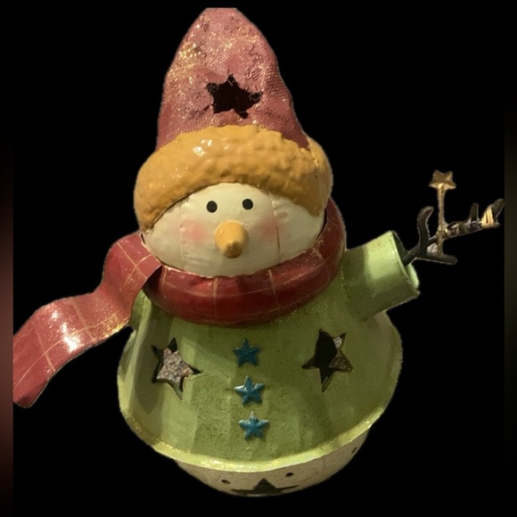 Vintage Y2K Metal Snowman Luminary Christmas Candle Light Holiday Decor 10” - Picture 2 of 7